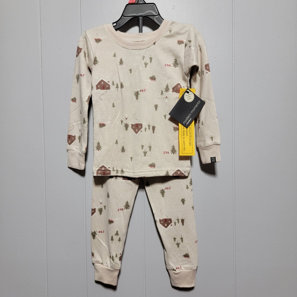 Modern Moments by Gerber Toddler 3T Pajama Set Winter Cabin Forest Cream NWT